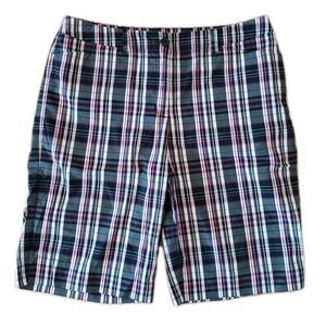 Anne Klein Sport Womens Bermuda Shorts 12 Stretch Pink Black Plaid Modest
